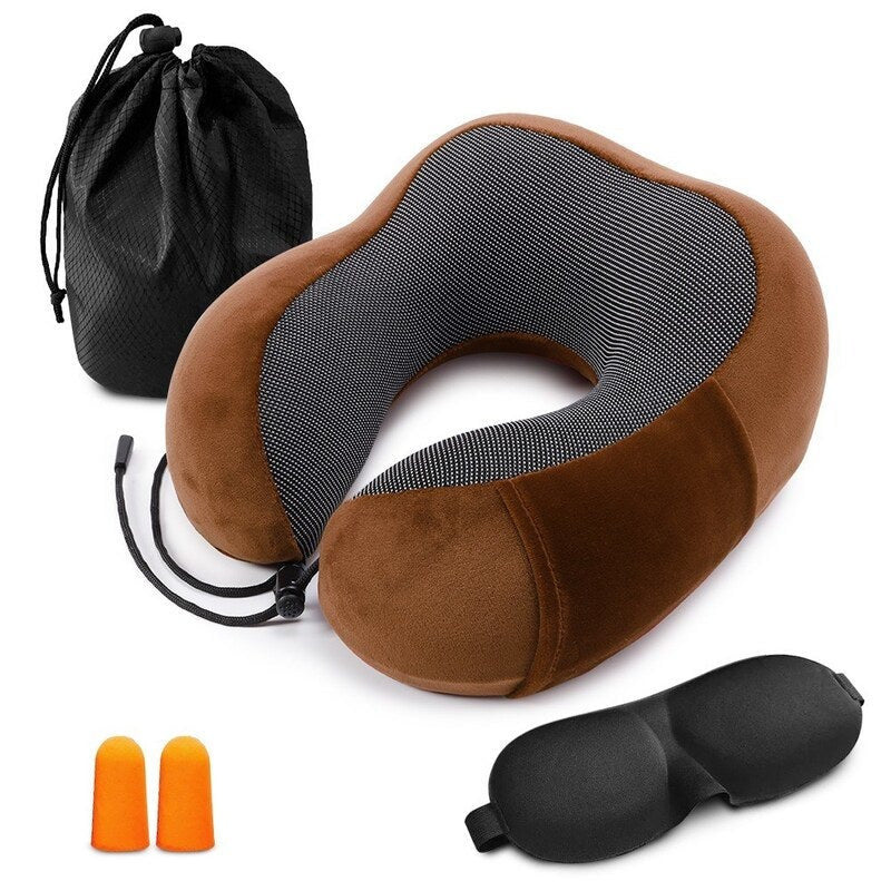 Travel U-Shaped Pillow 3-Piece Set | Neck Pillow + Eye Mask + Earplugs + Storage Bag